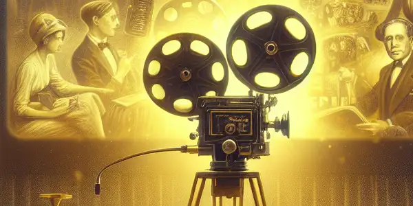 A vintage cinema scene depicting diverse viewers' reactions to adult films, highlighting historical and cultural perceptions.