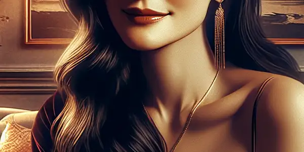 A sophisticated Japanese woman in a vintage setting, embodying allure and confidence, surrounded by cinematic elements.