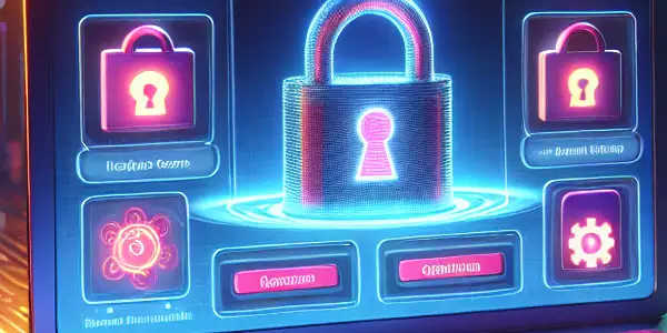 A futuristic search engine interface showcasing secure access to diverse adult content with symbols of privacy and safety.