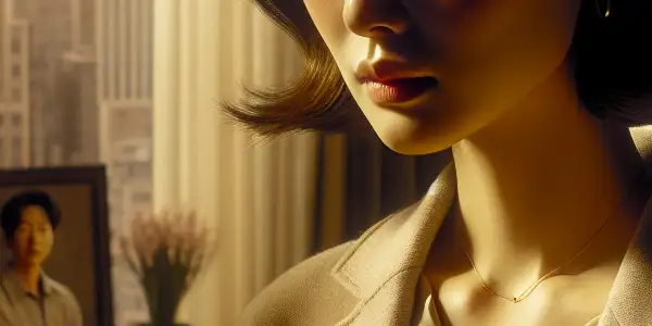 A contemplative woman in a cozy urban apartment, embodying warmth and resilience amidst family drama and secrets.