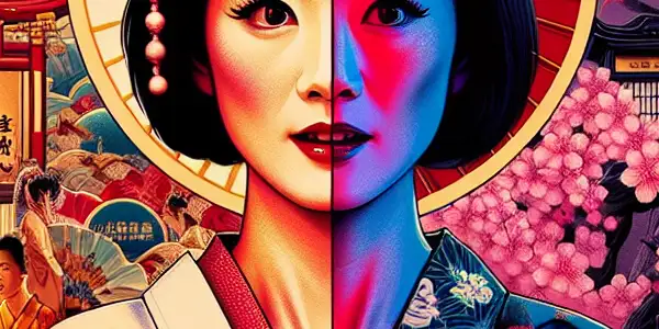 A dynamic movie poster showcasing Li Lizhen's duality: playful comedy on one side, sultry elegance on the other.