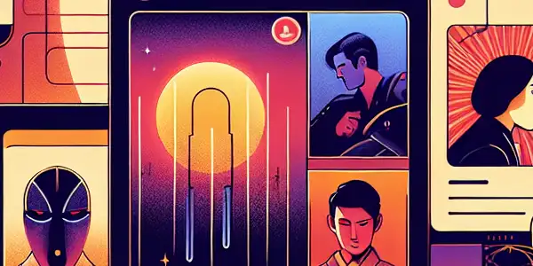 A modern digital interface showcasing diverse adult film genres with Japanese cultural elements and an inviting atmosphere.